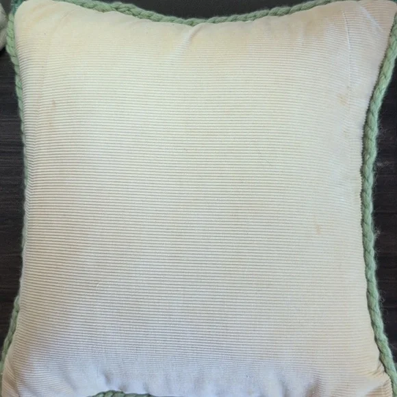Bargello Needlepoint Vintage Pillow  Patterned Green and Cream Throw Pillow - Picture 5 of 6